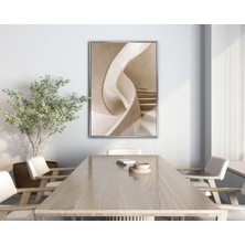 soft| Krem Merdiven Soyut Modeli |çerçeveli Temperli Cam Tablo Tekli Dikey