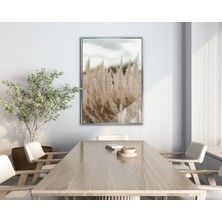 soft| Krem Renk Saz Bitki Modeli 02 |çerçeveli Temperli Cam Tablo Tekli Dikey