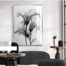 gri-Beyaz-Siyah Renk Soyut Çiçek 01|çerçeveli Temperli Cam Tablo Tekli Dikey