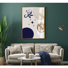 Harikabirev|gri-Lacivert Bohem Muhammed Islami Modeli |çerçeveli Temperli Cam Tablo Tekli Dikey