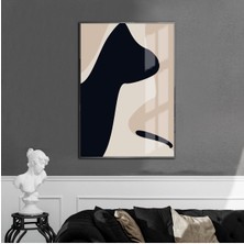 lacivert-Krem-Bej Soyut Modeli 1  |çerçeveli Temperli Cam Tablo Tekli Dikey