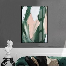 zümrüt Yeşil-Beyaz Soyut Desenli Model 1 |çerçeveli Temperli Cam Tablo Tekli Dikey