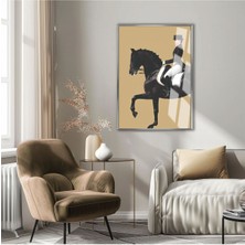 sevilen Krem-Siyah Jokey Kadın 02|çerçeveli Temperli Cam Tablo Tekli Dikey