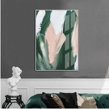 zümrüt Yeşil-Beyaz Soyut Desenli Model 1 |çerçeveli Temperli Cam Tablo Tekli Dikey