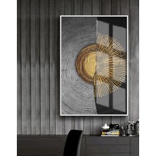 gold-Siyah-Gri Etnik Soyut Model 1 |çerçeveli Temperli Cam Tablo Tekli Dikey