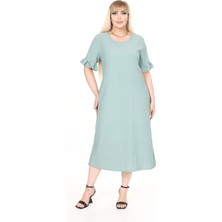 Yazlık Kısa Kol Esnek Büyük Beden Mint Elbise 21C-2666