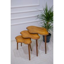Masif Doğal Ahşap Zigon Sehpa 3'lü Set, Modern Masif Yan Sehpa