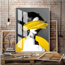 şık Kadın Figürü Sarı Renk |çerçeveli Temperli Cam Tablo Tekli Dikey