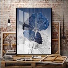 lacivert-Gümüş Sonsuzluk Çiçek Kombini Sağ |çerçeveli Temperli Cam Tablo Tekli Dikey