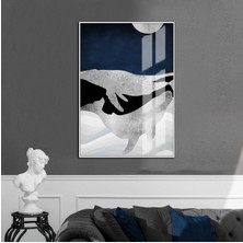 mavi-Gri-Siyah Yunus Detaylı Model 1 |çerçeveli Temperli Cam Tablo Tekli Dikey