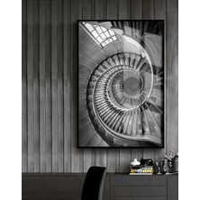 siyah-Beyaz Spiral Merdiven Model 1 |çerçeveli Temperli Cam Tablo Tekli Dikey