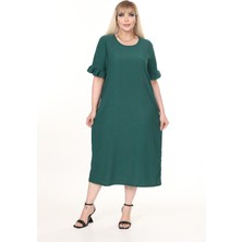 Yazlık Kısa Kol Esnek Büyük Beden Yeşim Elbise 15B-2667