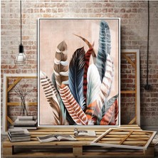 sevilen Kuş ve Tüy Kombini Sol |çerçeveli Temperli Cam Tablo Tekli Dikey