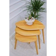 Masif Doğal Ahşap Zigon Sehpa 3'lü Set, Modern Masif Yan Sehpa