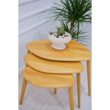 Masif Doğal Ahşap Zigon Sehpa 3'lü Set, Modern Masif Yan Sehpa
