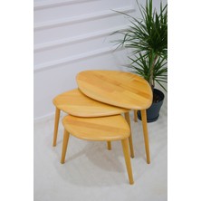 Masif Doğal Ahşap Zigon Sehpa 3'lü Set, Modern Masif Yan Sehpa