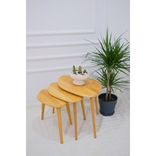 Masif Doğal Ahşap Zigon Sehpa 3'lü Set, Modern Masif Yan Sehpa