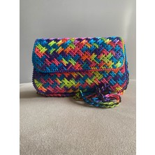 Handmade Renkli Kanvas Örgü Askılı Çanta