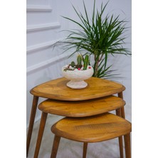 Masif Doğal Ahşap Zigon Sehpa 3'lü Set, Modern Masif Yan Sehpa