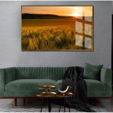 yaz Manzaralı Sarı Buğday Tarlası Model 01|çerçeveli Temperli Cam Tablo Tekli Yatay