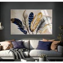 gri-Lacivert-Krem Tüyler Şekli 01  |çerçeveli Temperli Cam Tablo Tekli Yatay