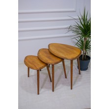 Masif Doğal Ahşap Zigon Sehpa 3'lü Set, Modern Masif Yan Sehpa