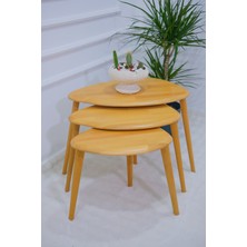 Masif Doğal Ahşap Zigon Sehpa 3'lü Set, Modern Masif Yan Sehpa