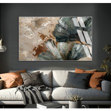 krem-Yeşil Soyut Çiçek Modeli |çerçeveli Temperli Cam Tablo Tekli Yatay