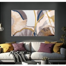 soft Krem-Gold Soyut Şekilli Modeli |çerçeveli Temperli Cam Tablo Tekli Yatay