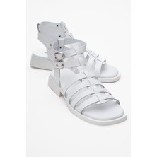 Luvi Frade Beyaz Hakiki Deri Kadın Sandalet