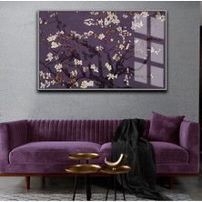 sevilen Çiçek Tablosu 12 Mor Krem |çerçeveli Temperli Cam Tablo Tekli Yatay