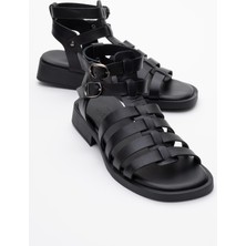 Luvi Frade Siyah Hakiki Deri Kadın Sandalet