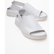 Luvi Londoi Beyaz Cilt Hakiki Deri Lastikli Kadın Sandalet