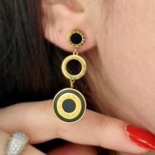 Roma Rakamlı Gold Detaylı Çelik Küpe – 4 Cm, Zarif Modern Tasarım