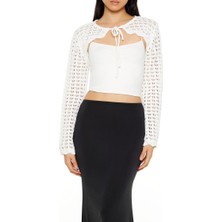 F21 Önü Bağlamalı Tığ İşi Crop Hırka