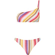 Tek Omuzlu Örgü Bikini - Kırmızı Çok Renkli