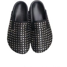 Siyah Deri Trok Slipper