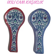 Cam Kaşıklık 2 Adet Birden Cam Kaşık Altlığı 2 Farklı Renk Kepçe Altlığı