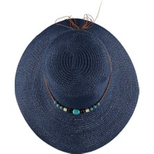 bipamuk Kadın Hasır Fötr Boncuklu Yazlık Plaj Şapkası Premium Milano Tasarım