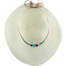 bipamuk Kadın Hasır Fötr Boncuklu Yazlık Plaj Şapkası Premium Milano Tasarım