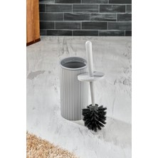 Este - Çizgili Yuvarlak Kapaklı Wc Banyo Fırçası - Tuvalet Fırçası