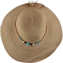 bipamuk Kadın Hasır Fötr Boncuklu Yazlık Plaj Şapkası Premium Milano Tasarım