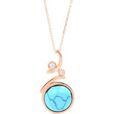 Nusret Takı 925 Ayar Gümüş Damarlı Turkuaz Taşlı Tasarım Kolye