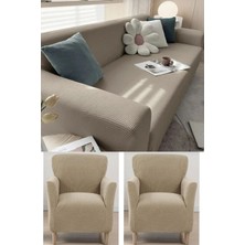 Hansarayhome Hansaray 3+3+1+1 Likrali Kare Desen Esnek Yikanabilir Koltuk Örtüsü Takımı
