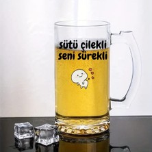 Çılgıntrend Sütü Çilekli Seni Sürekli Tasarımlı Arjantin Bira Bardağı Kulplu Bardak