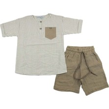 Joystore Çizgili Şortlu Müslin 3-12 Yaş Erkek Ikili TAKIM-0104340 - Kahverengi