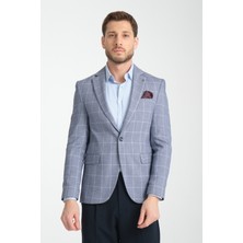Frappoli Gonca Ekose Erkek Lacivert Mono Yaka Slim Fit Spor Blazer Ceket