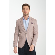 Frappoli Odessa Erkek Haki Kendinden Desenli Mevsimlik Mono Yaka Slim Fit Blazer Ceket