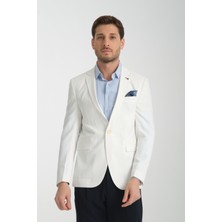 Frappoli Silva-Belarus Erkek Beyaz Poliviskon Kumaş Spor Slim Fit Blazer Ceket