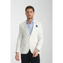 Frappoli Silva-Belarus Erkek Beyaz Poliviskon Kumaş Spor Slim Fit Blazer Ceket